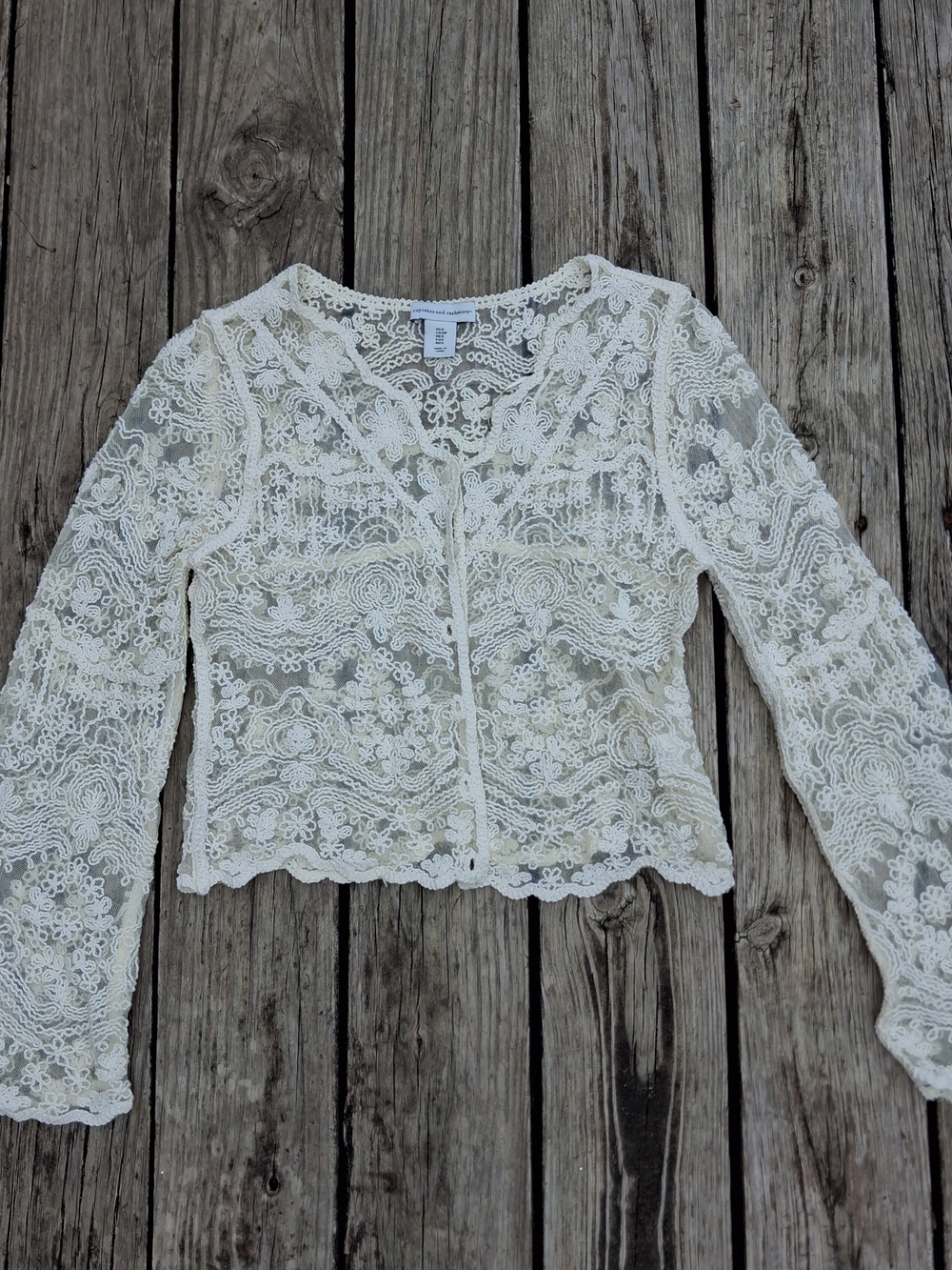 cupcakes & cashmere Ivory Lace Long-Sleeve Button Cardigan
